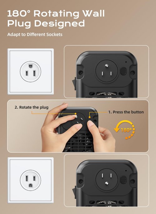 Minetom Portable Plug In Space Heater, 800W Small Wall Heater for Indoor Use, Remote, 12H Timer, ECO Mode, Overheat Protection, Fast and Safe Heat for Bathroom Garage Office Bedroom Home