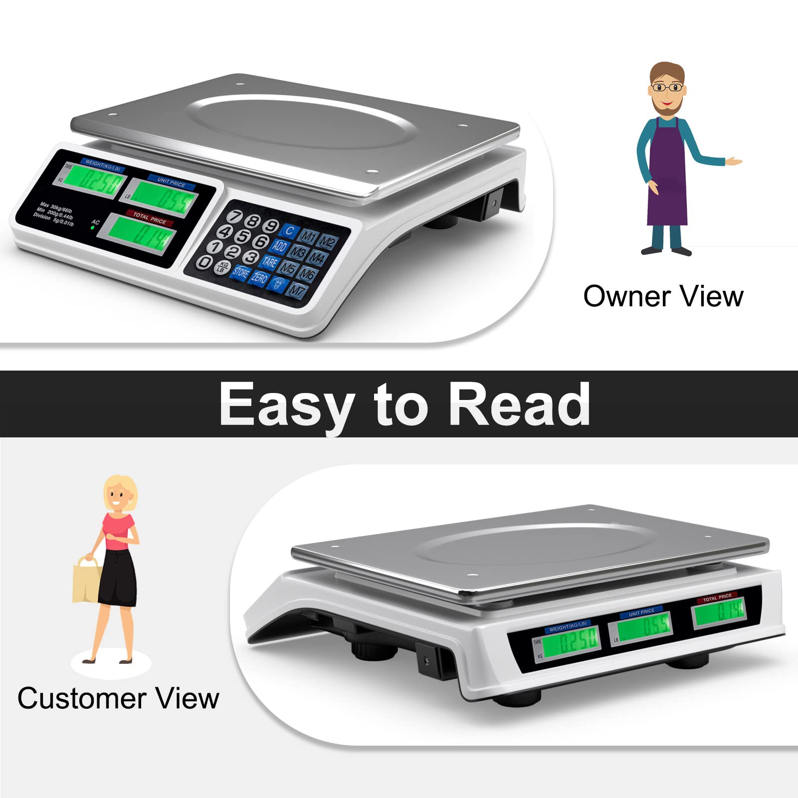 Goplus 66lb Price Computing Scale, Digital Commercial Food Produce Scale with Stainless Steel Large Platform, Counting Function for Farmer Market, Kitchen, Meat Shop, Deli