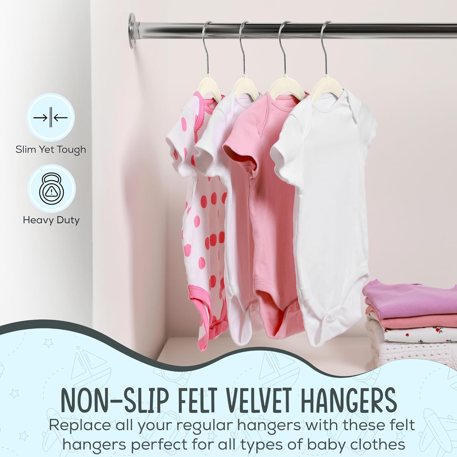 TechZoo 50 Premium Baby Velvet Hangers - Non-Slip, Ultra-Slim Space-Saving Design - 360° Swivel Hook, Ivory