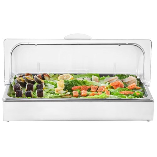 VEVOR Countertop Food Serving Display Container, 1 x 1 Pan Stainless Steel Food Serving Tray, Buffet Condiment Dispenser Display Rack with Clear Lid & 3 Ice Trays, for Restaurant Hotel Kitchen Party