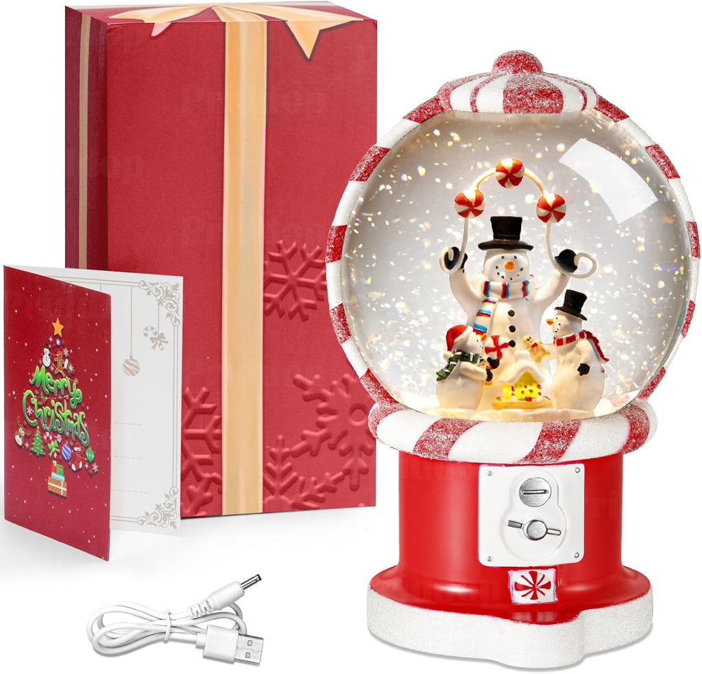 Priddop Snowman Snow Globe | Musical Christmas Decoration - 7.8 Inch USB/Battery Operated Glitter Gift