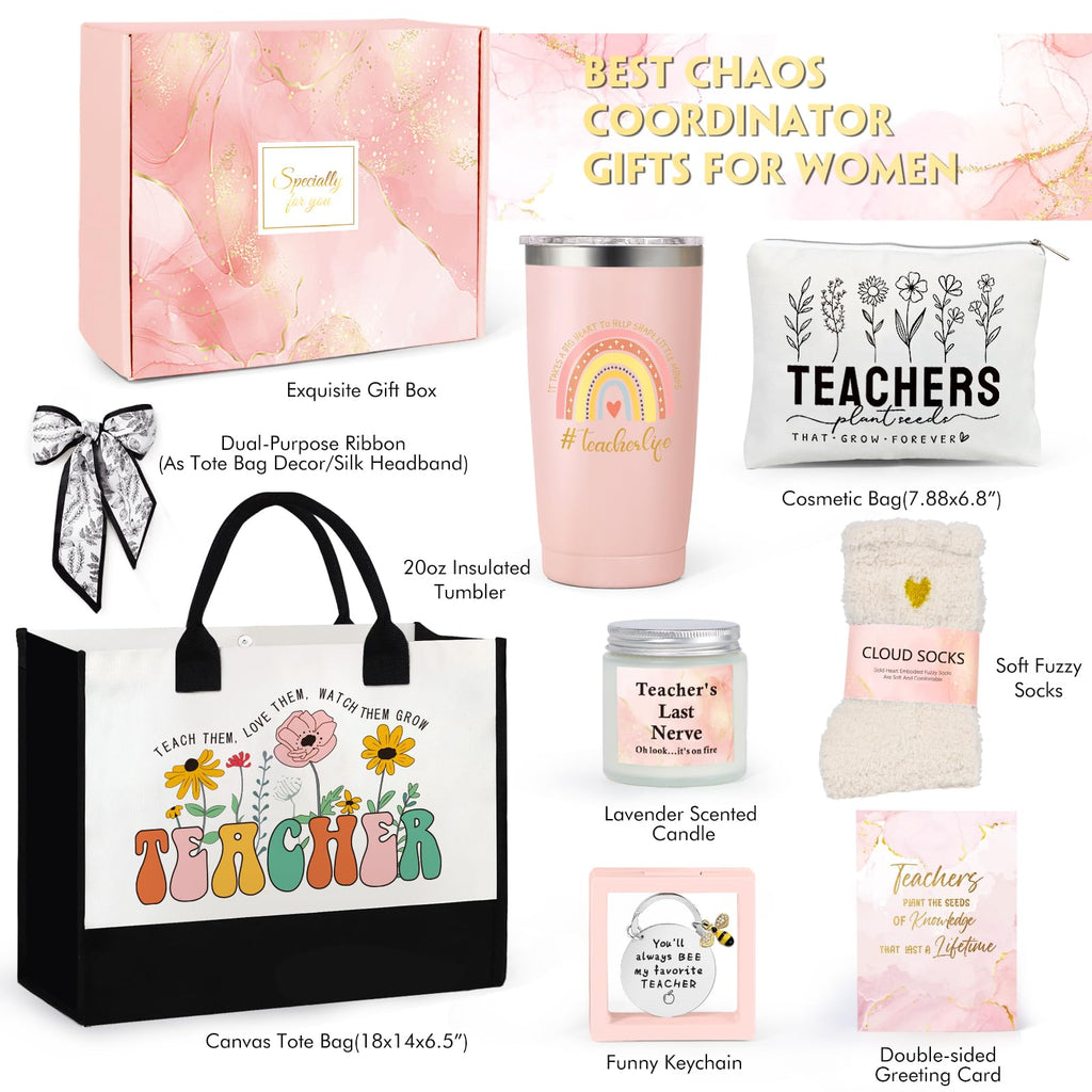 Suhctuptx Teacher Appreciation Gifts, Best Teacher Tote Bags for Women, Unique Gift Ideas from Students - Funny Thank You Basket Box Back to School Christmas Gifts Birthday Gift Pink