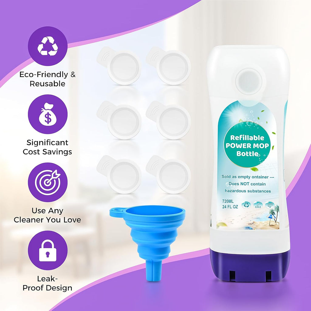 Swiffer® Power Mop™ Refillable Bottle - 24 FL.OZ Leak-Proof HDPE Container with Funnel for Easy Use