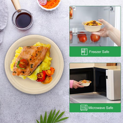 Bionutrio Paper Bowls 10 oz, 100 Pack Small Disposable Bowls, Heavy Duty Paper Bowls for Hot Soup, Salad, Dessert, 100% Compostable Biodegradable Microwavable Safe