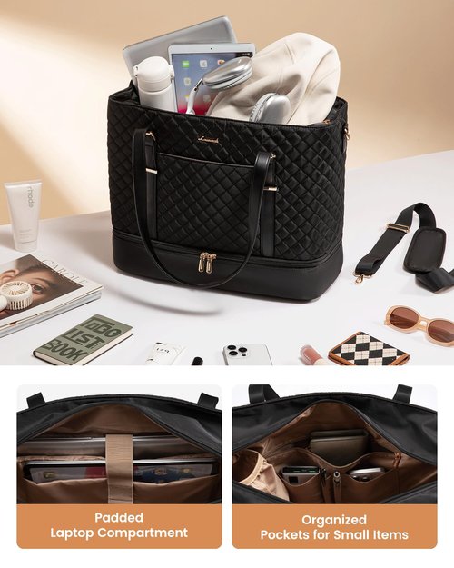 LOVEVOOK Lunch Tote Bag for Women, 15.6 Inch Laptop Work Bag With Lunch Compartment & Large Cup Holder, Lightweight Work Briefcase for Travel, Bussiness, Teacher