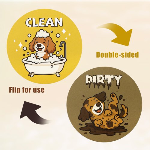 Funny Dog Clean Dirty Dishwasher Magnet Sign, Double-Sided Reversible Clean Dirty Flip Indicator Magnet for Kitchen Refrigerator Laundry Room