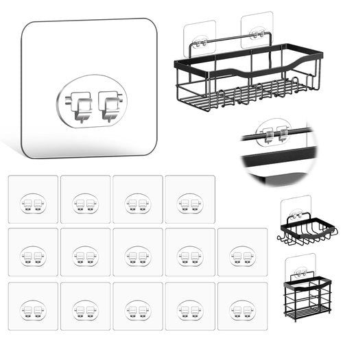 HAOBAOBEI Shower Caddy Adhesive Single Hooks for Replacement, Shower Holder Organizer Self Adhesive Wall Hooks for Bathroom Corner Shelf Basket Soap Dish (Transparent-14Pack 1 Hooks)