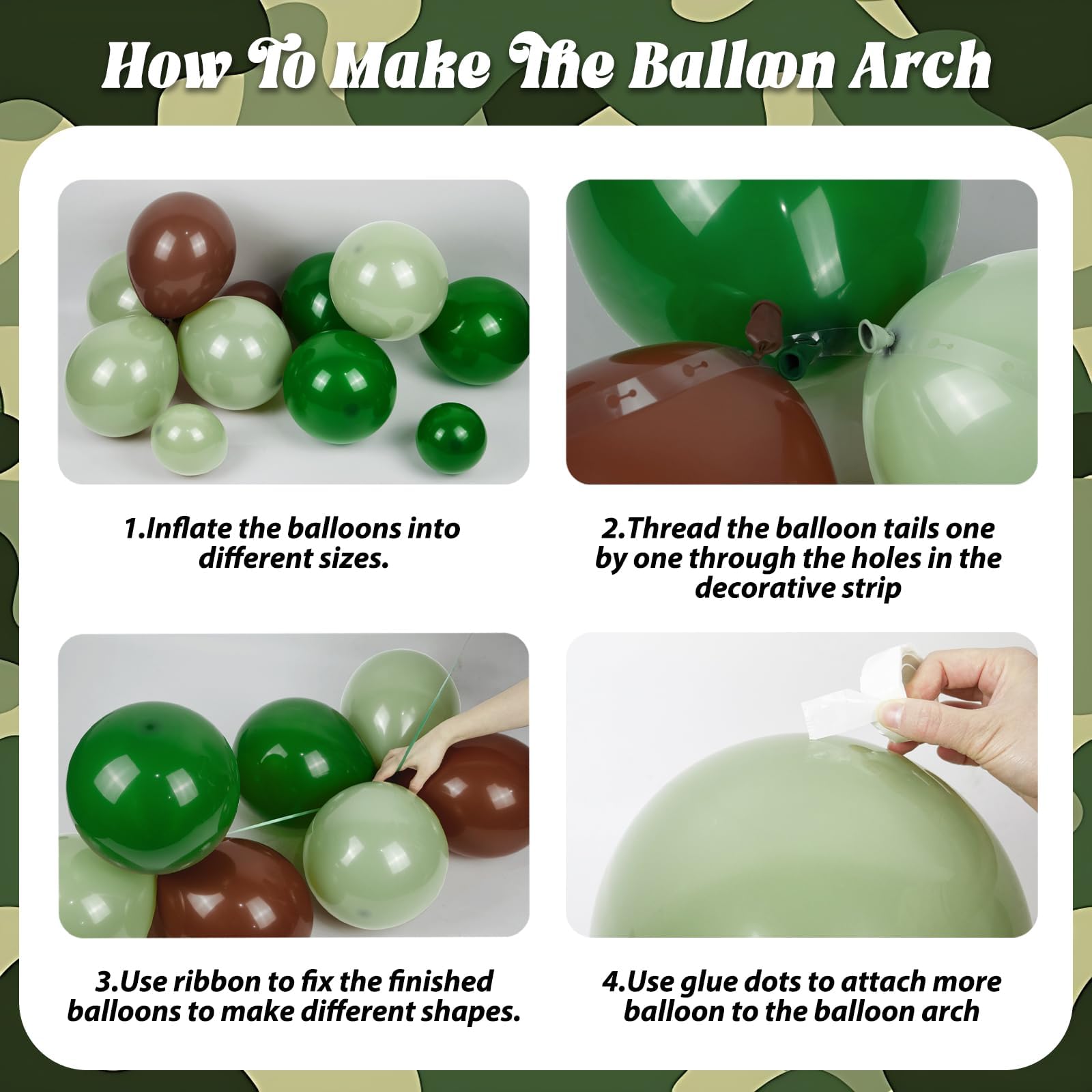 137pcs Camo Balloon Arch Garland Kit, Dark Green and Brown Balloon Arch Kit with Brown Sage Green Black Foil Balloons for Jungle Hunting Camo Birthday Party Decorations