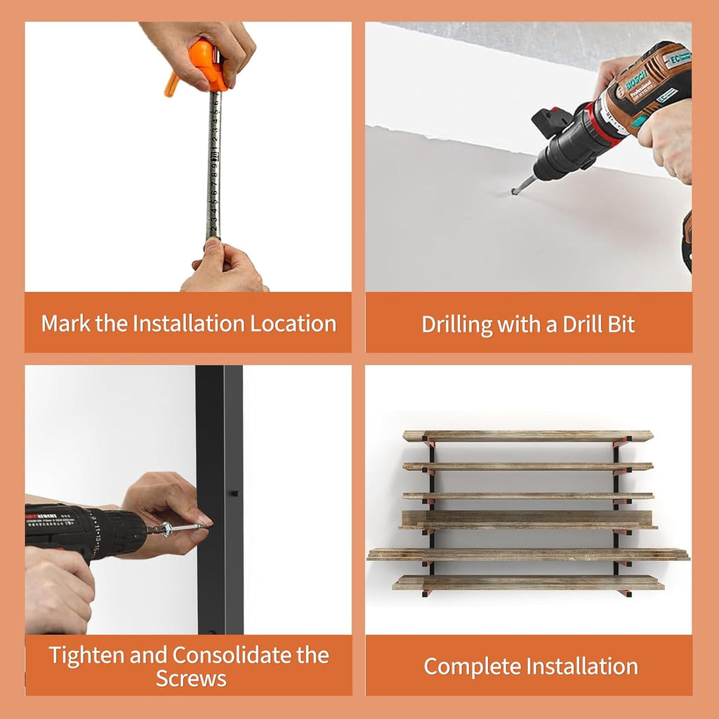 Nandae Heavy-Duty Wall Mount Lumber Storage Rack - 6 Levels for Workshop & Garage | Orange, 2 Pack