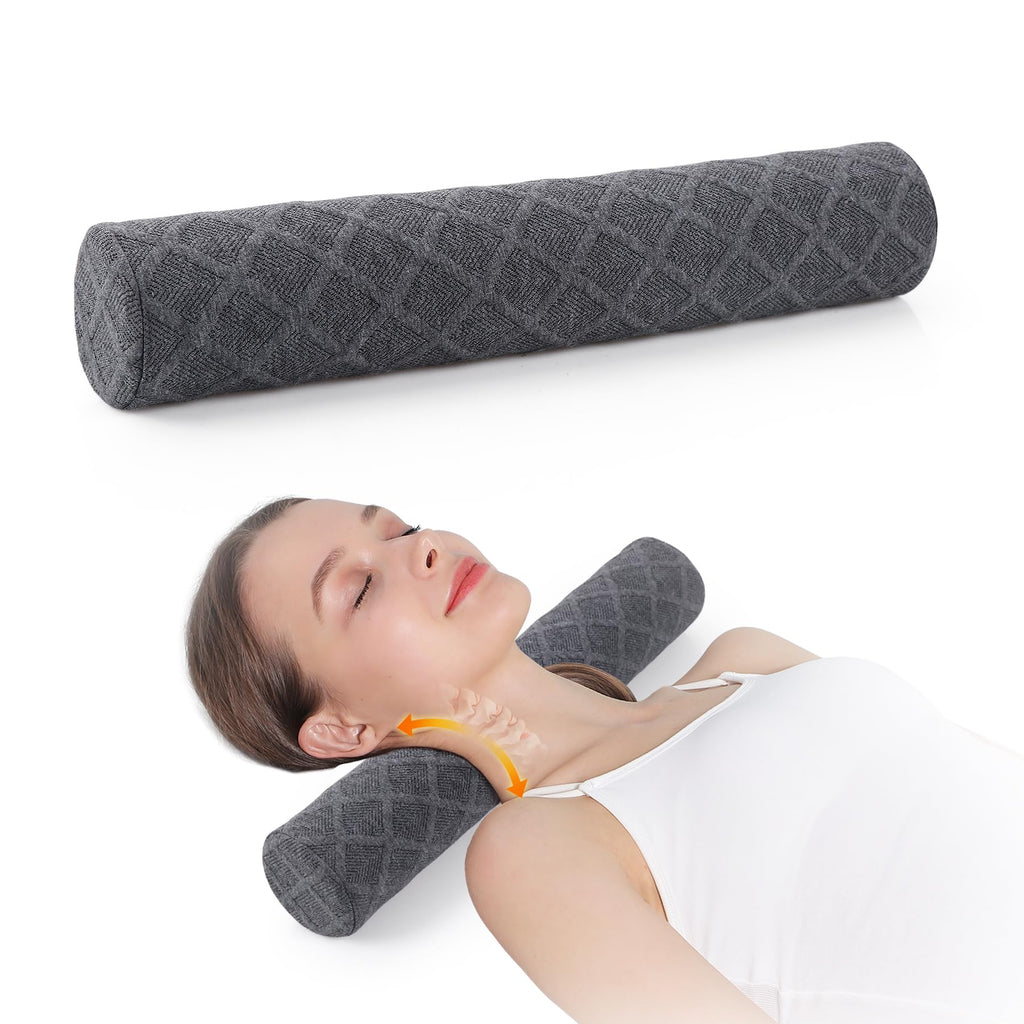 Cozyhealth 3.1" H Small Cervical Roll Pillow, Medium Soft Memory Foam Neck Round Pillow Cylinder Bolster Pillow for Sleeping, Round Neck Support for Bed, Legs, Back and Yoga (Grey, Small - 3.1" H)