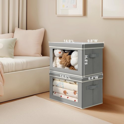 Homsorout Storage Bins - Collapsible Fabric Baskets with Lids | 4-Pack Grey Closet Organizers