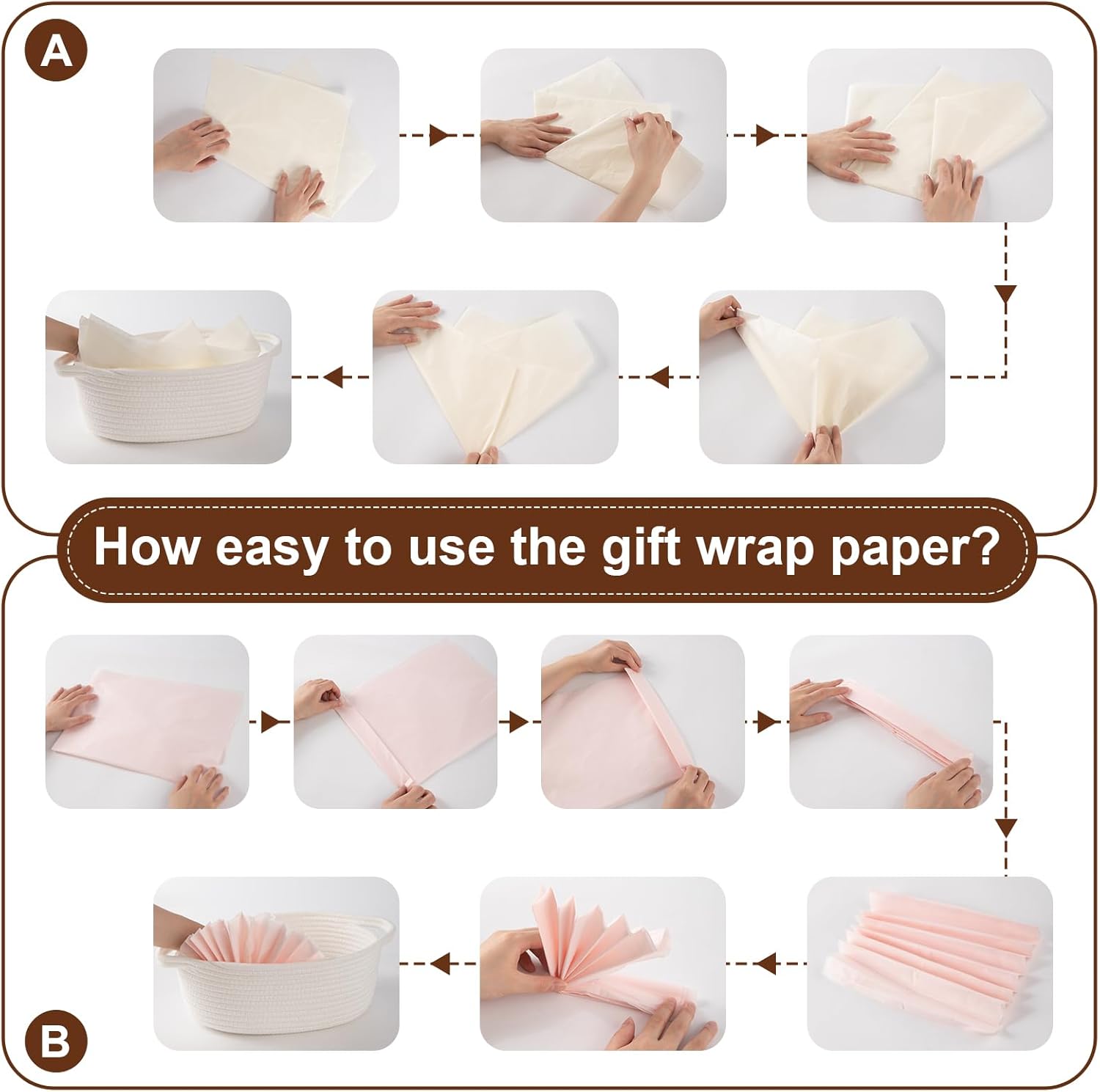 OIAHOMY Woven Gift Basket - Small Nursery Organizer with Handle, Ribbon & Tissue Paper | White
