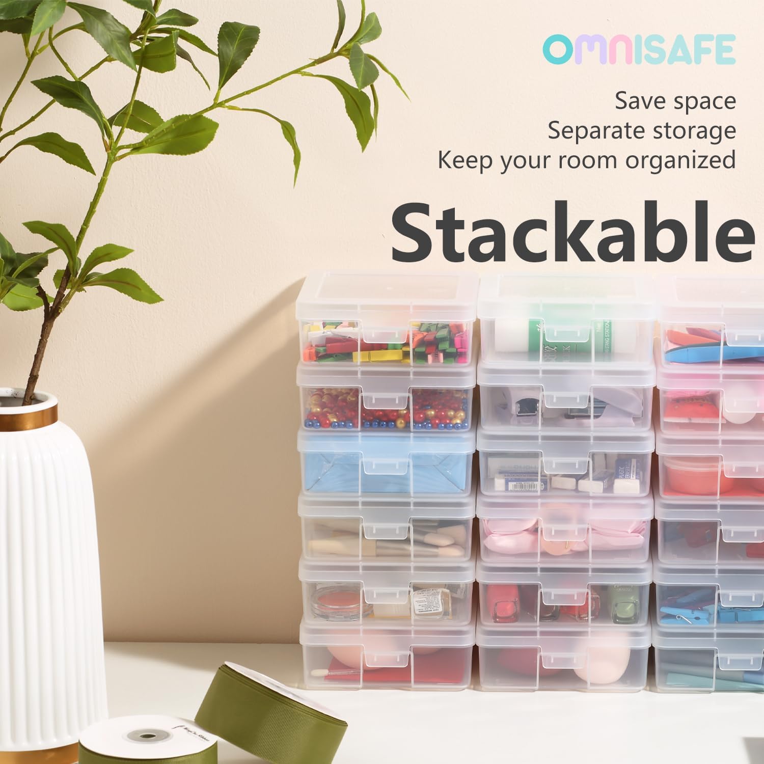 Skiennix 12 Pack Small Plastic Craft Organizers - Clear Storage Containers with Latching Lid for Art Supplies