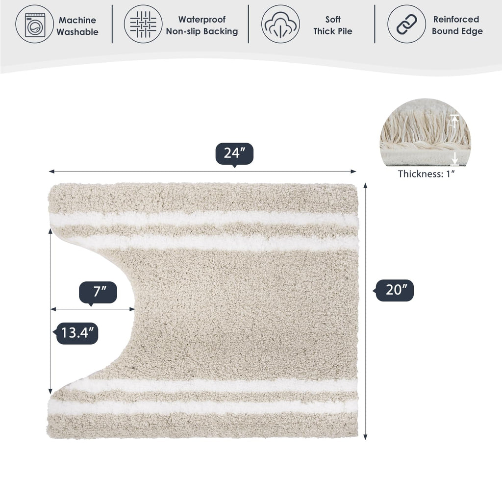 PURRUGS Bathroom Rug Non-Slip Machine Washable 20" x 24" U-Shaped, Super Absorbent and Quick Dry Shaggy Microfiber Bath Mat, Extra Soft and Plush Contour Rug for Toilet Base, Beige