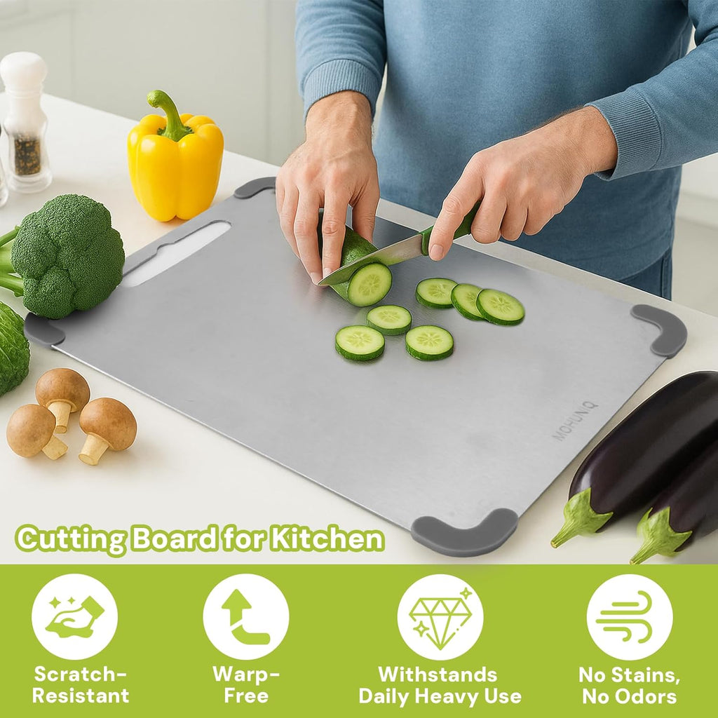 Stainless Steel Cutting Board - Dishwasher Safe Double-Sided Metal Chopping Board | 13.4" x 9.1"
