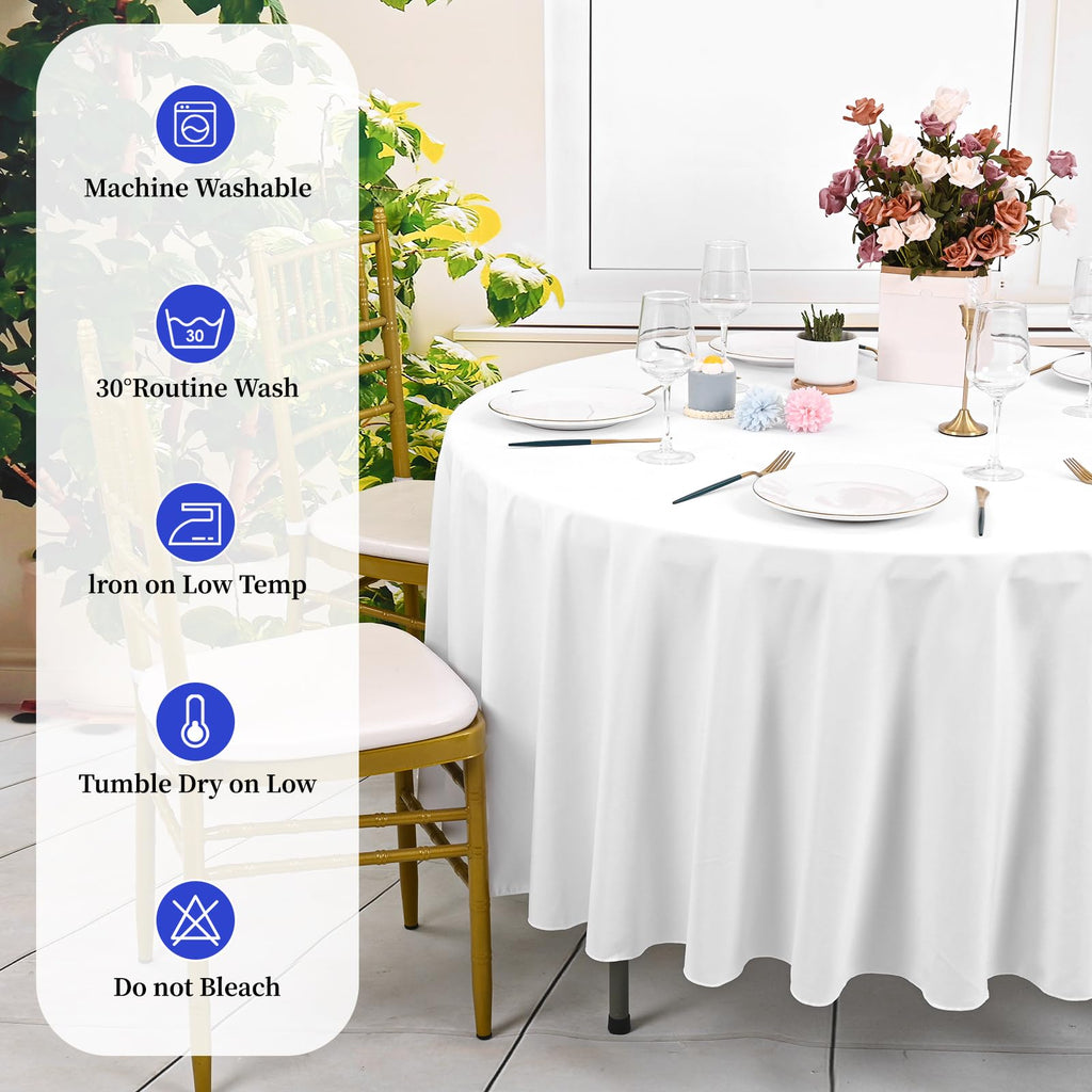 10 Pack White Round Tablecloth 90 Inch, Waterproof Polyester Table Cloth for Round Tables, White Tablecloths Stain and Wrinkle Resistant Washable Fabric Table Cover for Party Dining Wedding Banquet