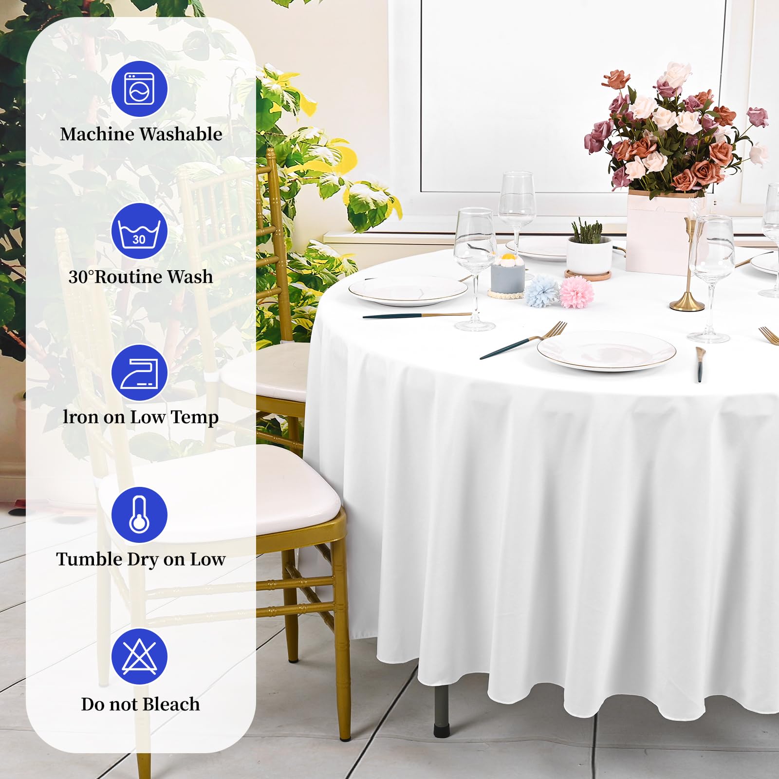 10 Pack White Round Tablecloth 90 Inch, Waterproof Polyester Table Cloth for Round Tables, White Tablecloths Stain and Wrinkle Resistant Washable Fabric Table Cover for Party Dining Wedding Banquet