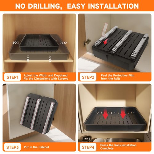 Timboniture 2 Pack Pull out Cabinet Organizer,Adjustable Width (14"-19") and Depth (17"-24"),No Drill Slide out Drawers for Kitchen,Pantry,Adhesive Roll out Shelves,for Cabinets Without Lip