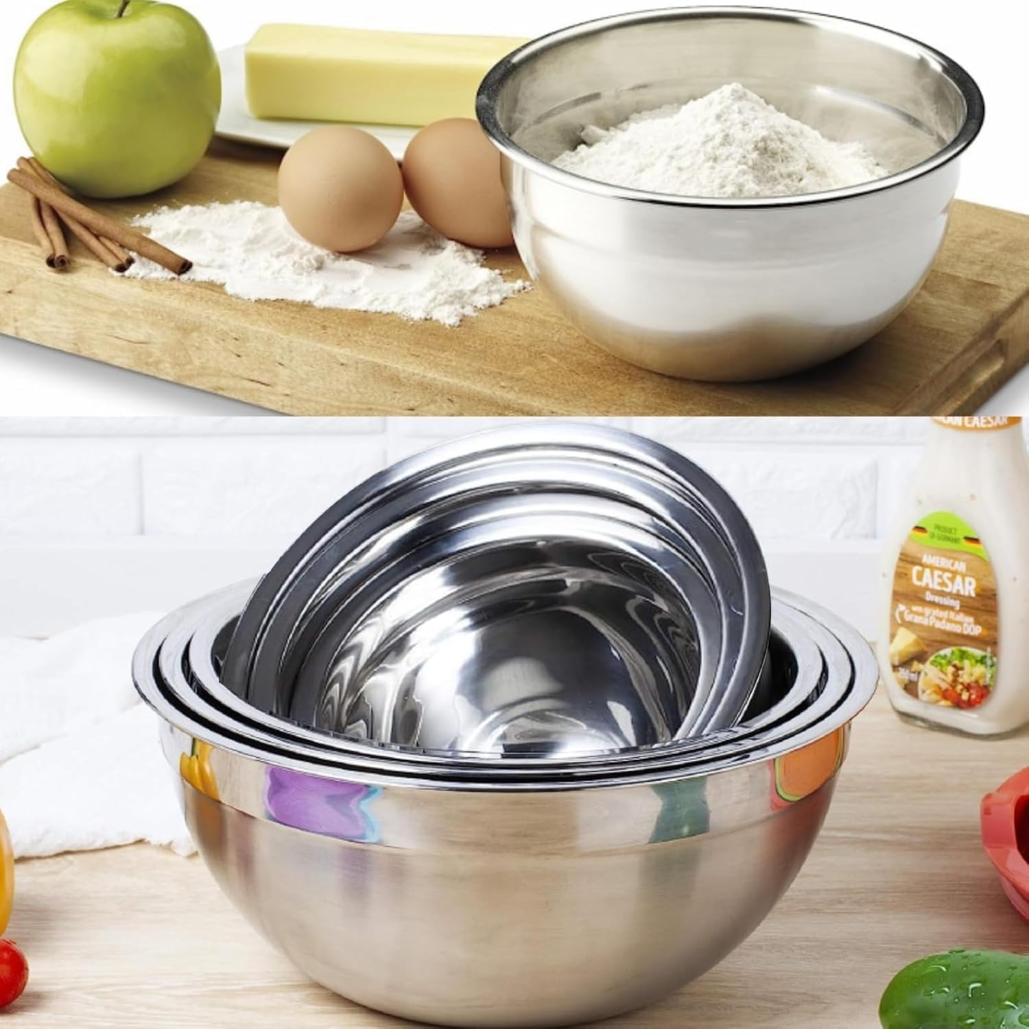 WEPSEN Mixing Bowls Set - 25PCS Stainless Steel Nesting Bowls with Lids & Measuring Tools for Baking and Cooking