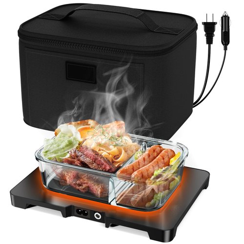DDHTSAL Electric Lunch Box Food Heater - 12V/24V/110V 3-in-1 Portable Oven Car Food Warmer, Mini Personal Microwave Heated for RV, Truck, Camping, Travel, Work, Office and Home Use