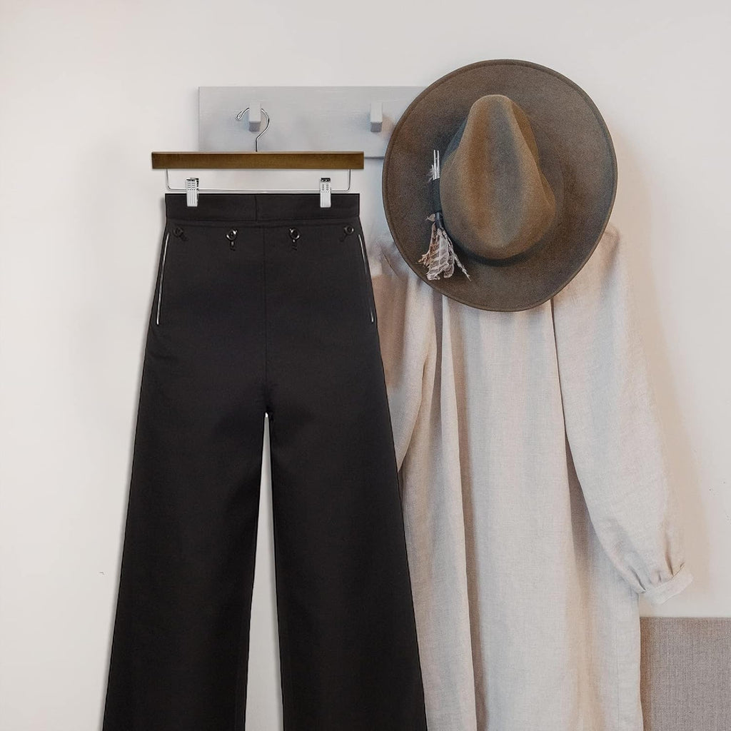 Nature Smile Wooden Trousers Hangers with Clips - 10 Retro Style Pants Holders