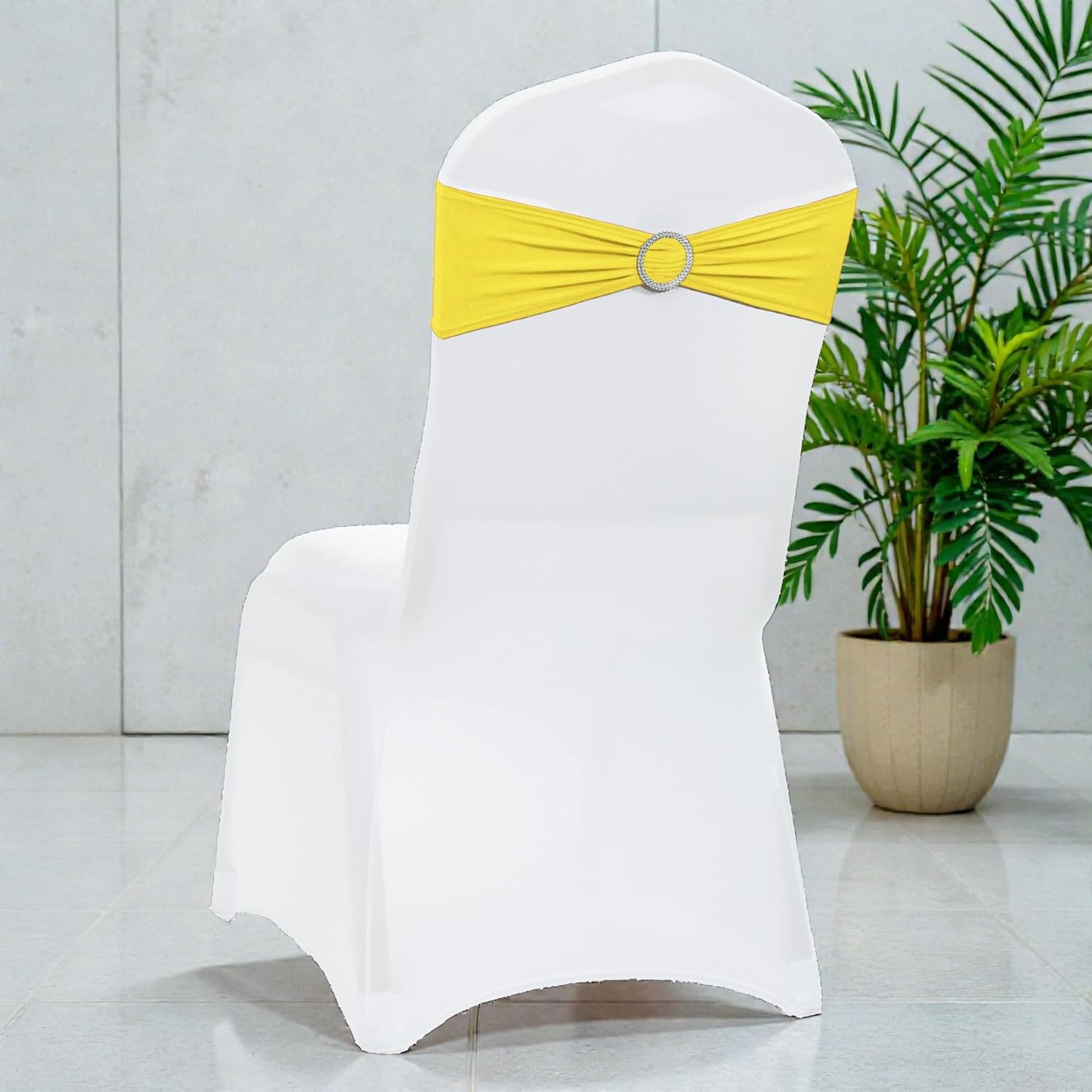 MDS Premium Stretch Chair Sashes - Pack of 25 Universal Elastic Covers for Weddings & Events | Yellow