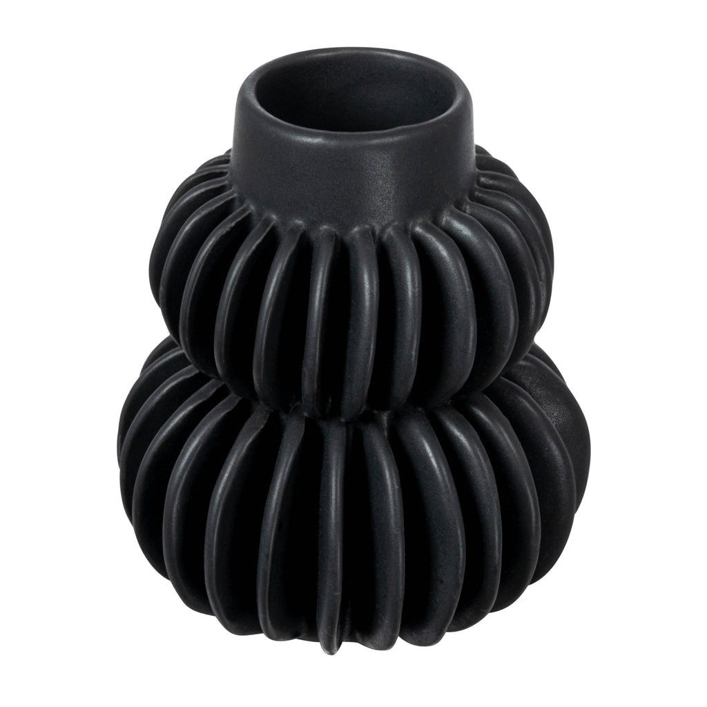 Bloomingville Decorative Pleated Stoneware Vase, Black