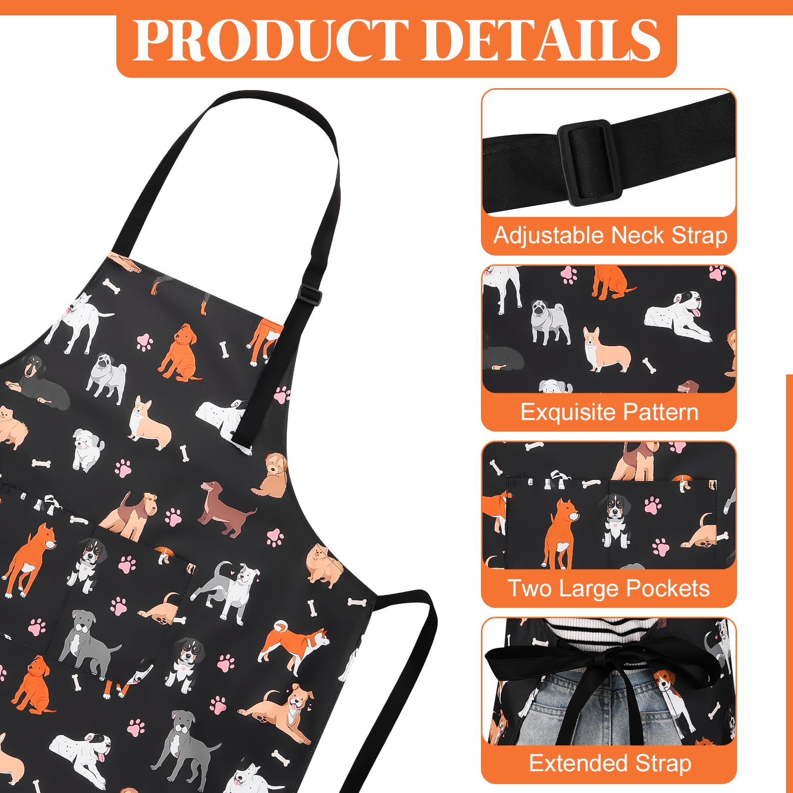 XLSXEXCL Dog Grooming Waterproof Apron with 2 Pockets, Puppy Pets Apron, Adjustable Painting Gardening Cooking Gift for Men Women (Animals + Paw)