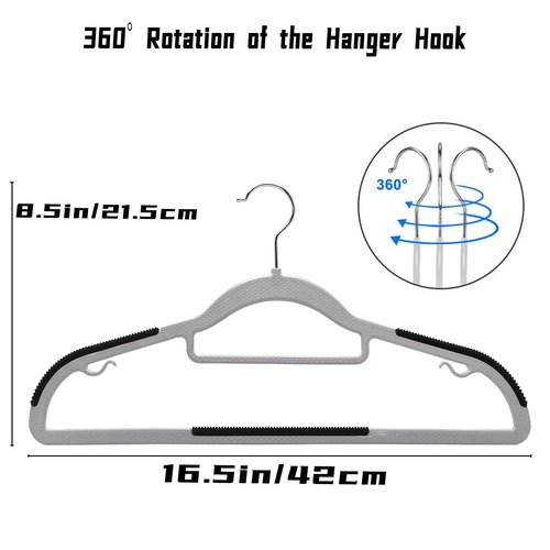 BGRQRIQ 50 Pack Plastic Clothes Hangers- 16.5 Inch Slim Space Saving Hangers for Closet, Heavy Duty Non-Slip Hangers with 360° Swivel Hooks for Hanging Coats, Suits, Jackets, Shirts,T-Shirt