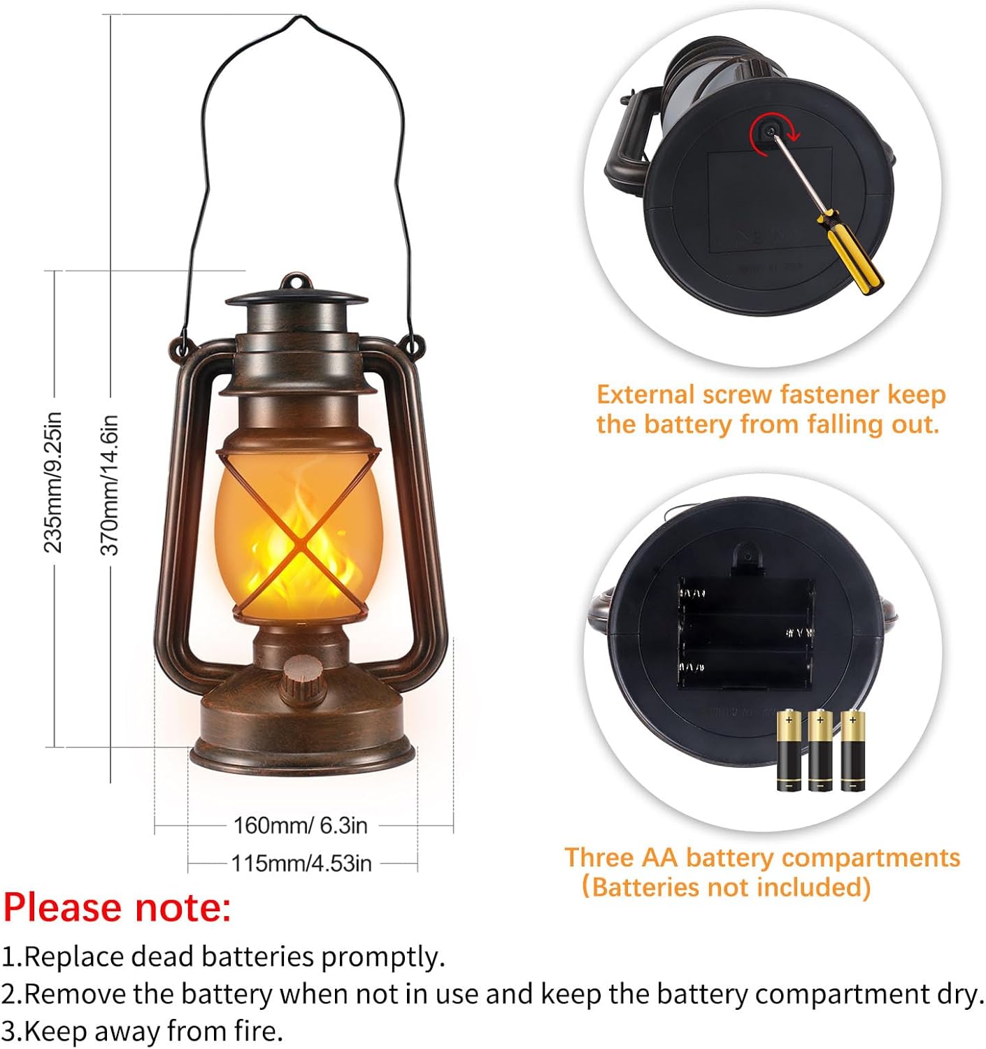 Skiennix LED Vintage Lanterns - Battery-Powered Decorative Lights with Remote Control | 2-Pack Bronze