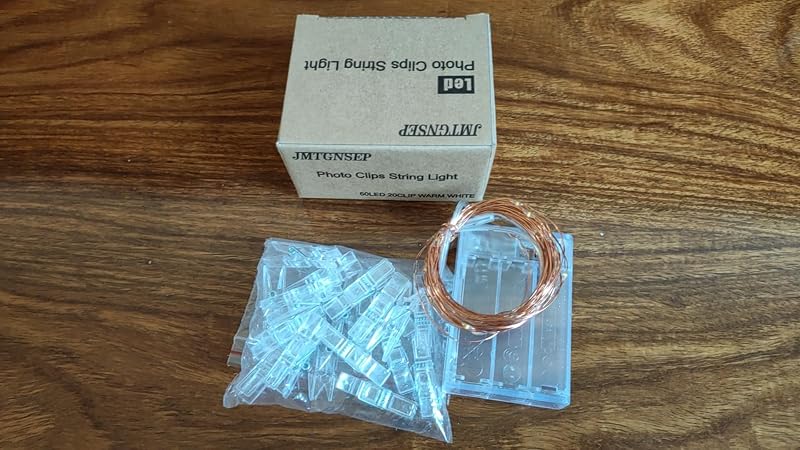 Battery Powered Photo Clip String Lights 50 LEDs 16ft Warm White for Photos & Decor