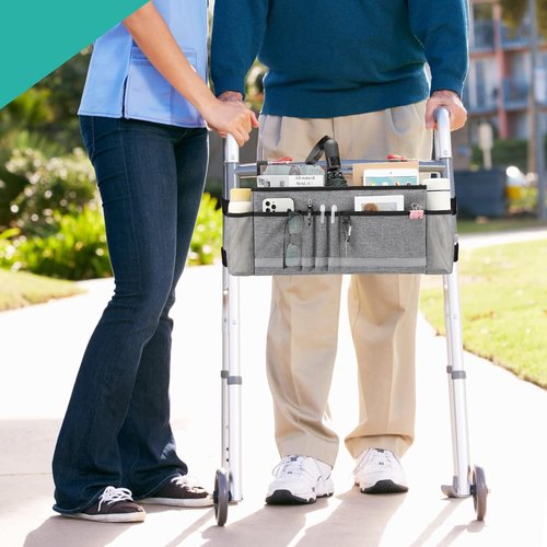 EXLIFBAG Walker Bag - Folding Design with Cup Holder for Seniors | Gray Color