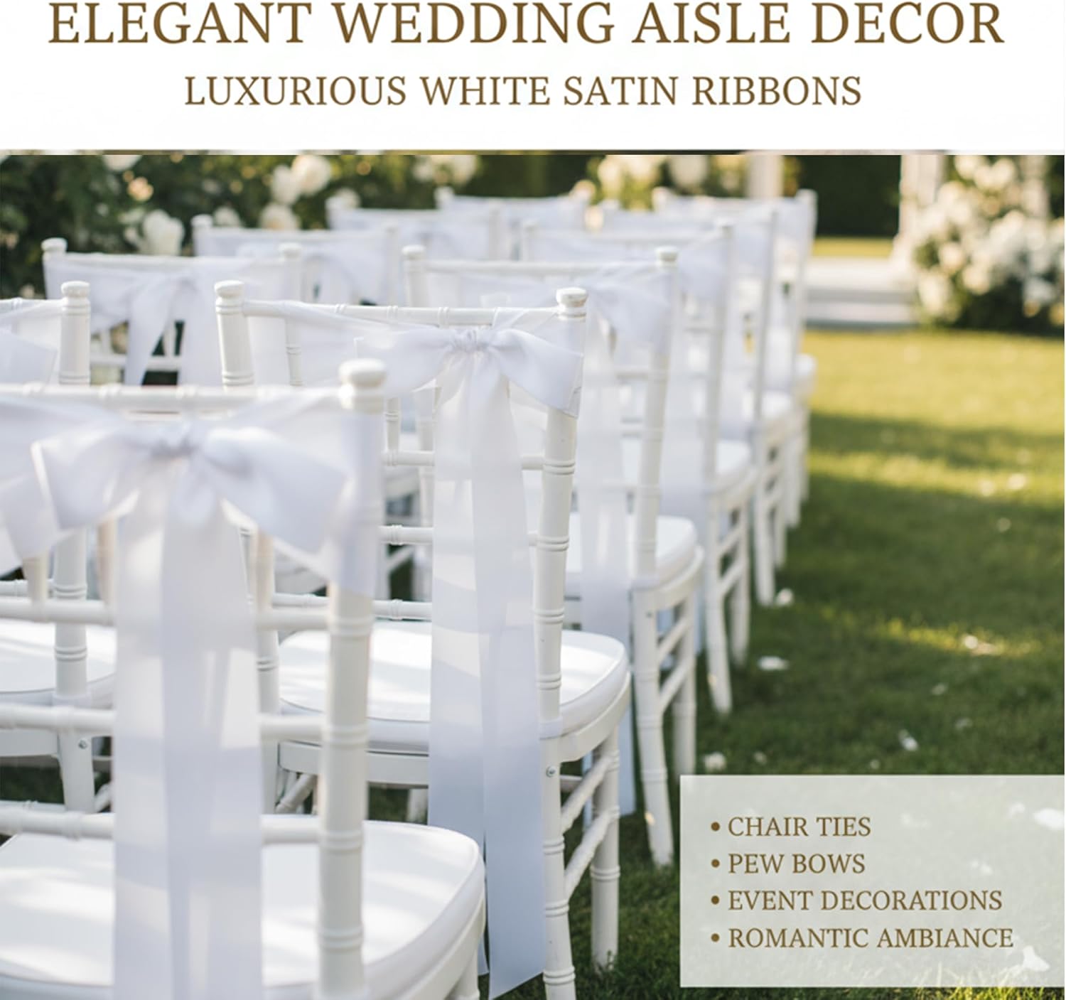 Skiennix 30 Pcs Satin Chair Sashes - 90.55x1.96 Inch White Ribbons for Wedding Decor & DIY Bow Making