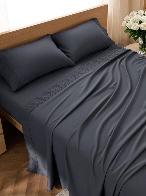 Bedsure Queen Sheet Set - Soft & Breathable 4-Piece Queen Size Bedding - Cooling Hotel Luxury in Dark Grey