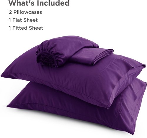 Bedsure Queen Sheet Set - Cooling Rayon From Bamboo | Breathable & Soft Hotel Luxury Bedding, Plum