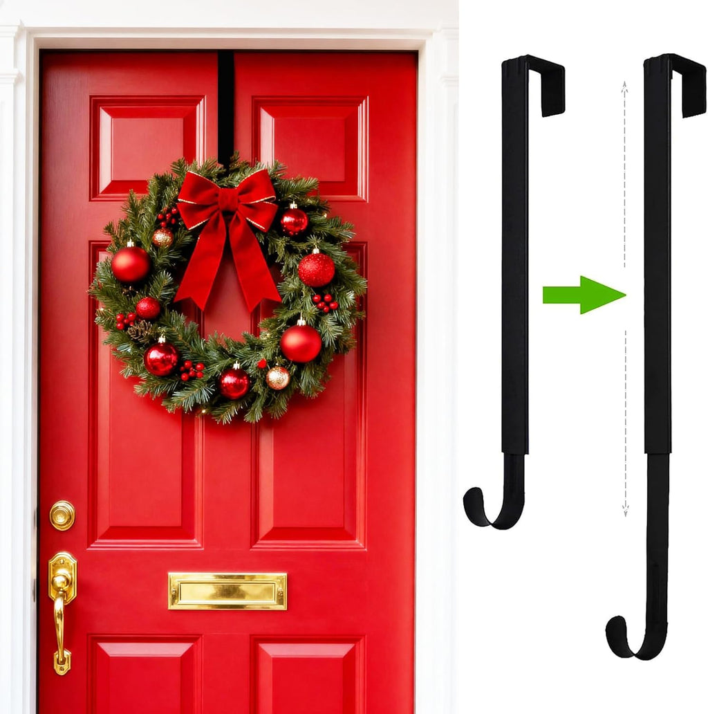 Skiennix Wreath Hanger - Adjustable 15" to 25" for Christmas & Fall Door Decorations | Black
