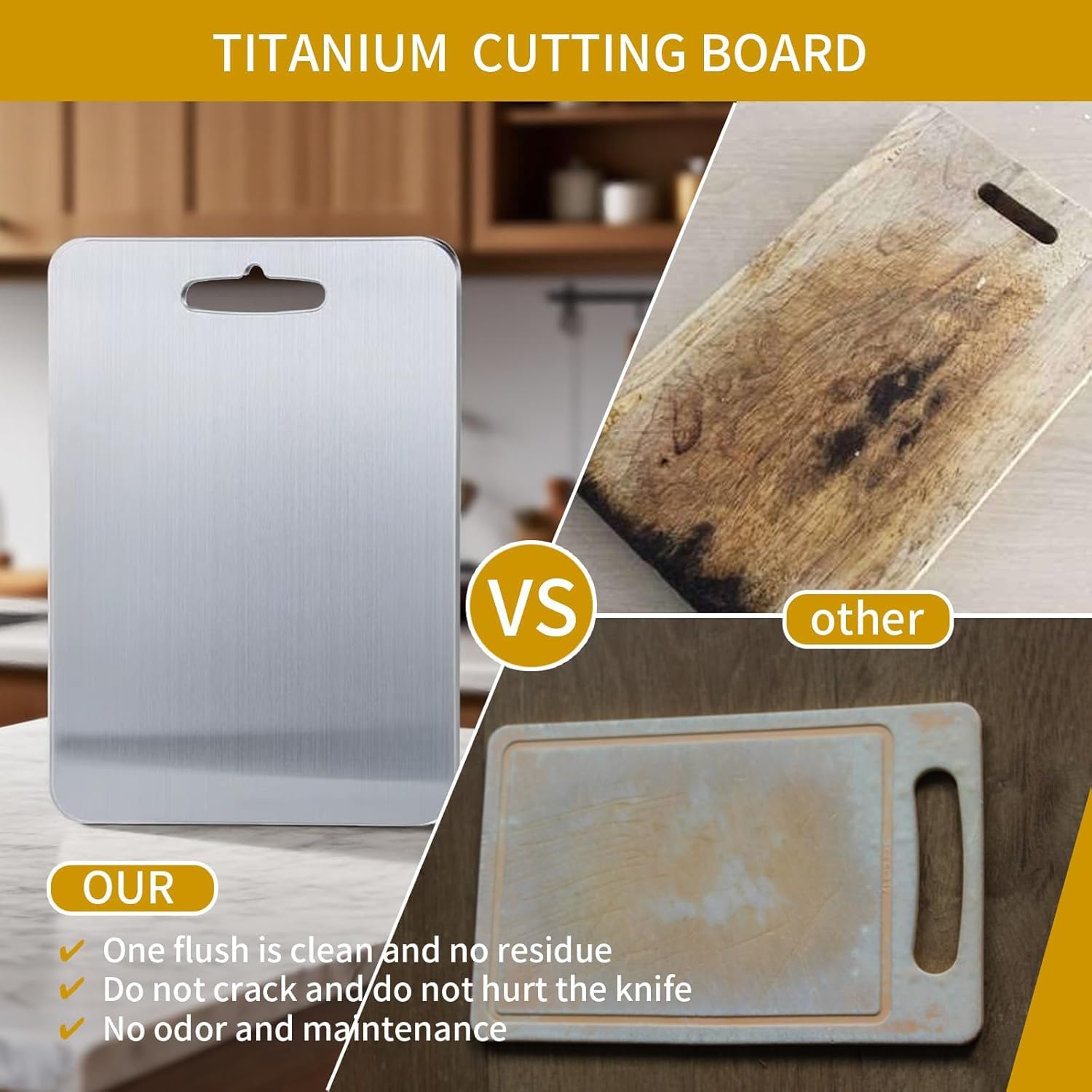Titanium Cutting Board, 100% Pure Titanium Cutting Boards for Kitchen, Upgrade Hygiene & Durability Food-Grade Cutting Boards for Meat Fruit & Vegetable(12"L x 9"W)