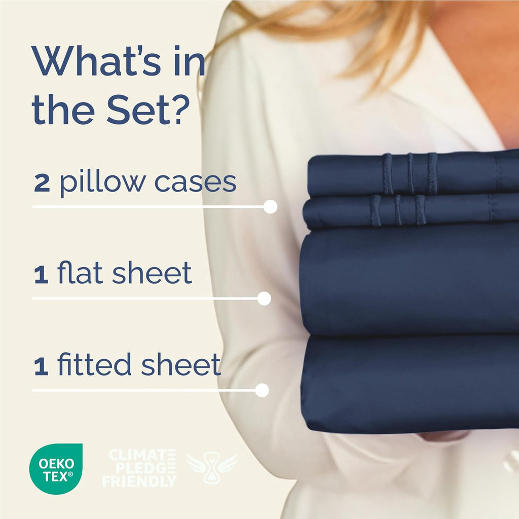 Regine Switzerland Full Size 4-Piece Sheet Set - Comfy Cooling Bed Sheets - Ultra-Soft, Deep Pockets - Navy Blue