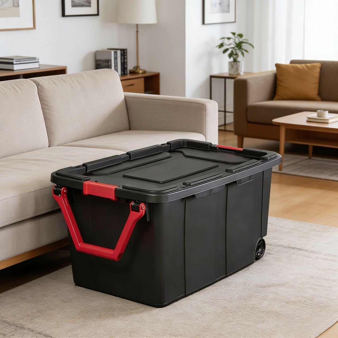 Skiennix 40-Gallon Wheeled Storage Boxes - Durable Plastic with Handles | Black, 2-Pack