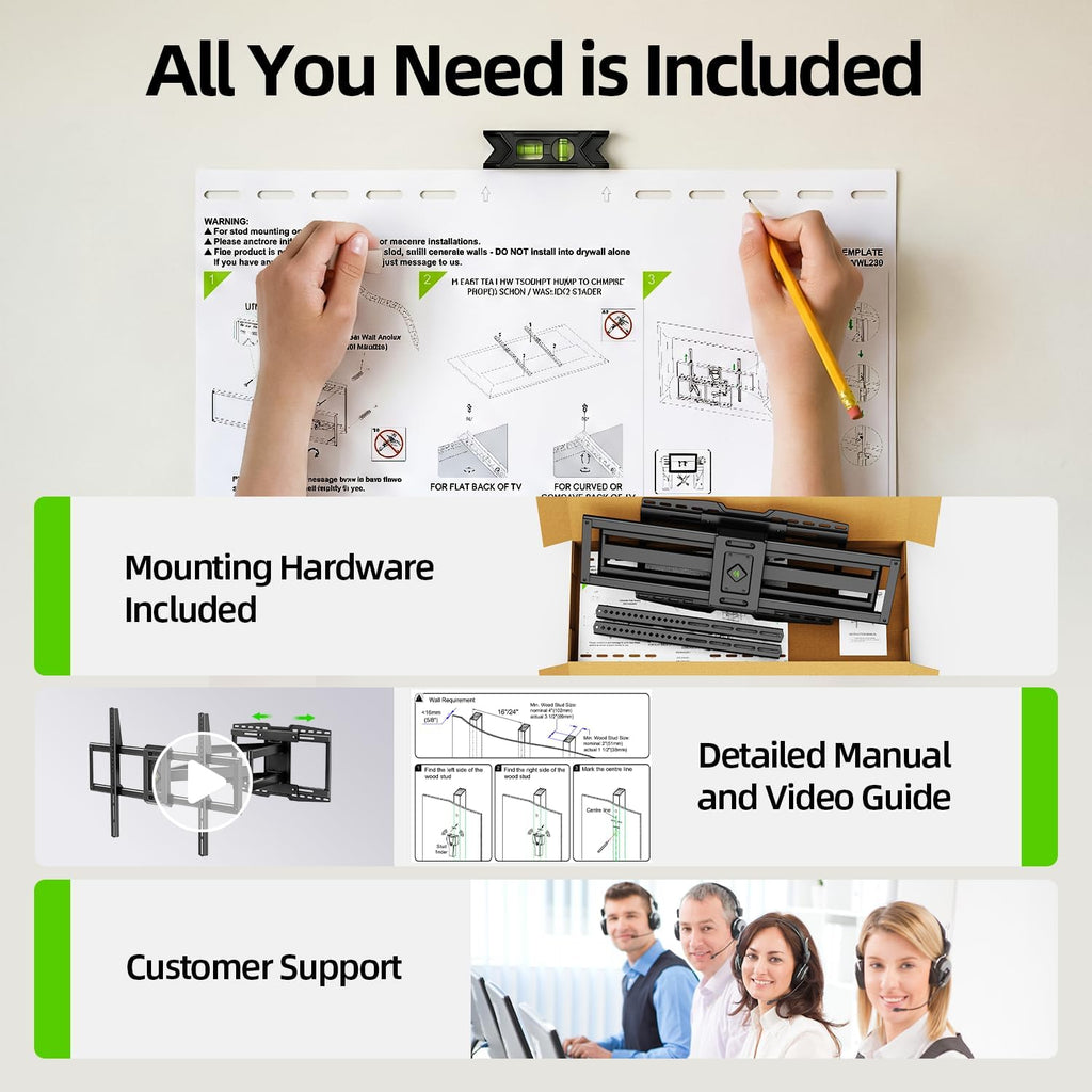 USX MOUNT Full Motion TV Wall Mount - Heavy Duty Sliding Design for 32-120" TVs | Max VESA 800x600, Swivel & Tilt