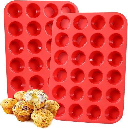 CAKETIME Silicone Mini Muffin Pan - Nonstick 24-Cup Baking Tray | 2-Pack for Perfect Cupcakes