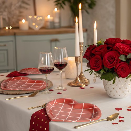 Jollyzaar Valentine's Day Paper Plates Set 60 Count, Heart Shaped 9'' Disposable Plates, Valentines Party Galentine's Day Table Decorations Supplies
