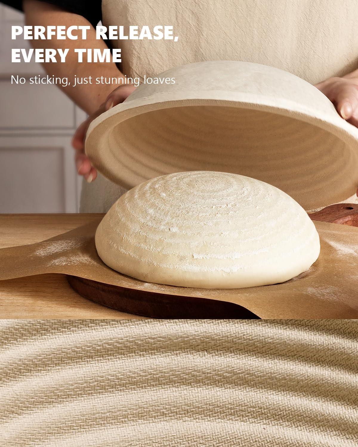 Wood Pulp Banneton Bread Proofing Baskets - Set of 2, 9-Inch Round Sourdough Baskets with Liner
