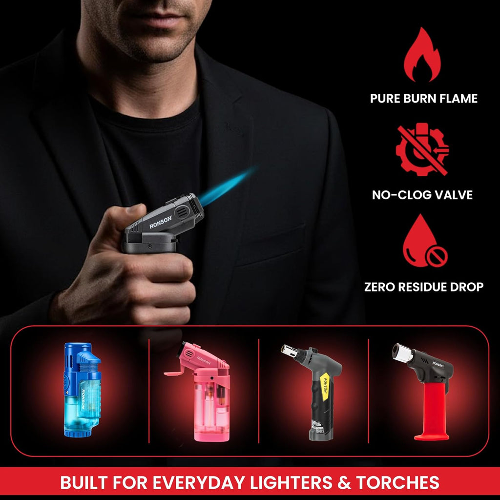 Ronson Butane Fuel Refill 75ml - Clean Burning Universal Lighter Fluid for Torch & Kitchen Use - Pack of 2