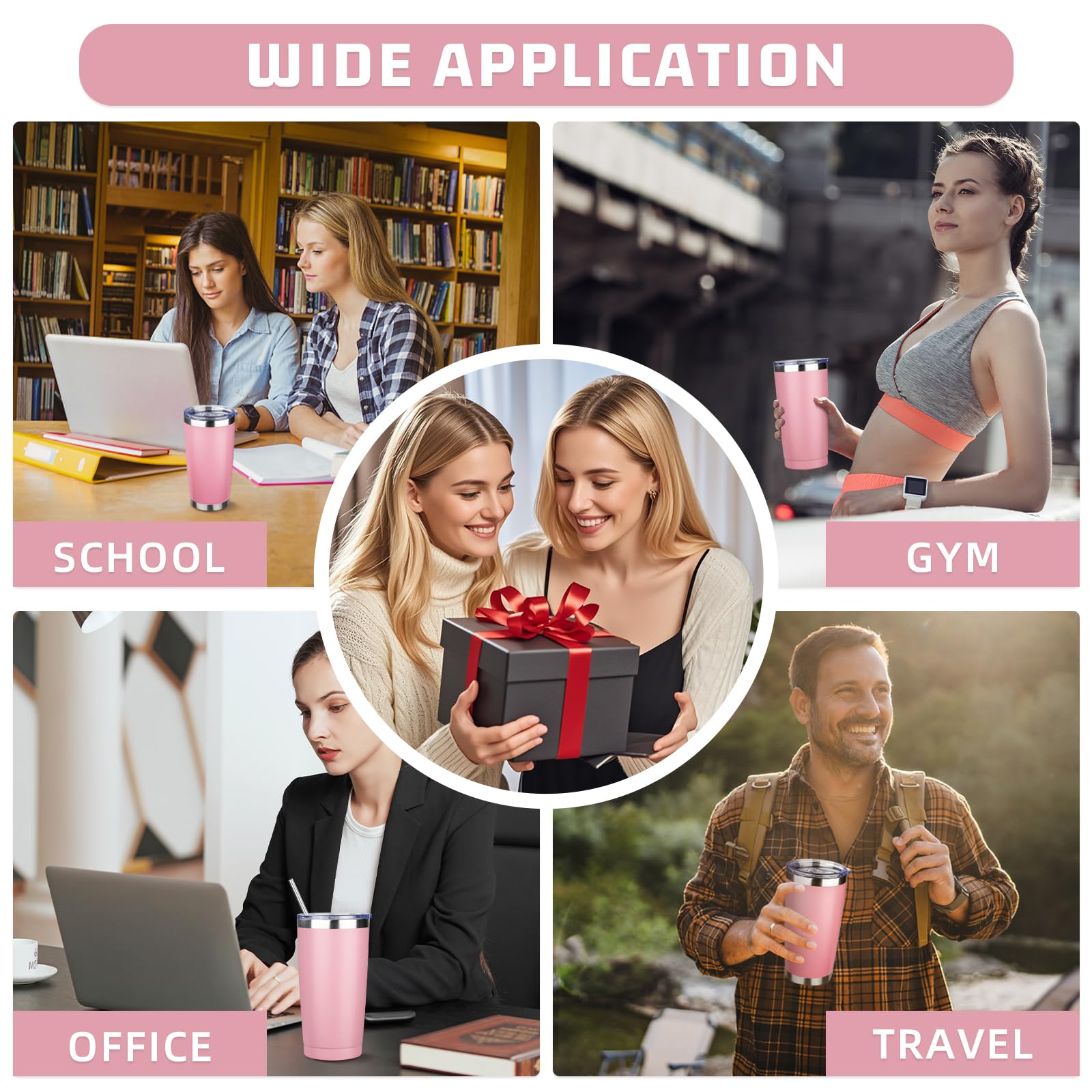 YEBTS Life 20 oz Tumbler with Lids and Straws, Stainless Steel Insulated Travel Coffee Mug, Double Wall Vacuum Insulated Tumblers, Powder Coated Coffee Tumbler for Cold & Hot Drinks (Pink)