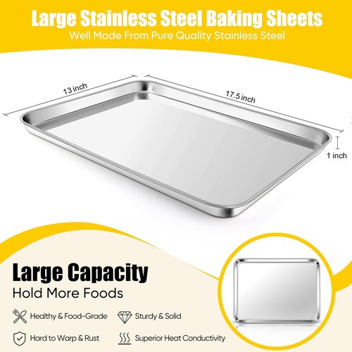 Homikit Baking Sheet Set - 2 Pack 18” x 13” Stainless Steel Cookie Pans | Heavy Duty, Nonstick & Dishwasher Safe