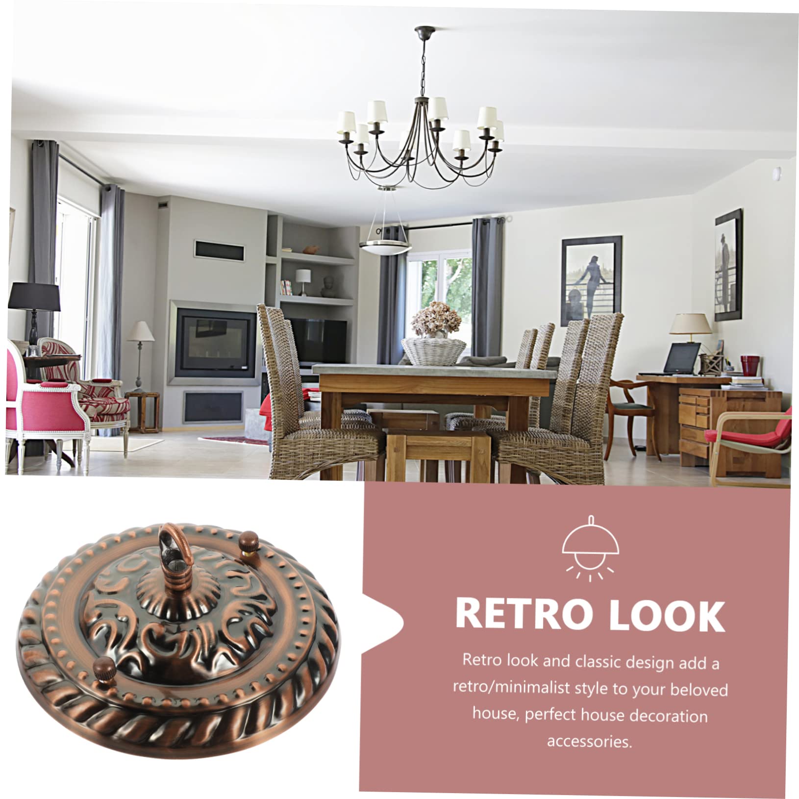 Yardenfun Vintage Style Chandelier Canopy Plate with Hook Heavy Duty Pendant Light Ceiling Cover Easy Install Mounting Bracket for Home Lighting