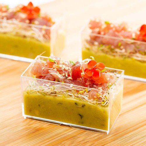 Restaurantware 2.5 Ounce Dessert Cups 100 Rectangle Appetizer Cups - Stackable Disposable Clear Plastic Tiramisu Cups For Snacks And Desserts Ideal For Parties Buffets Or Catering