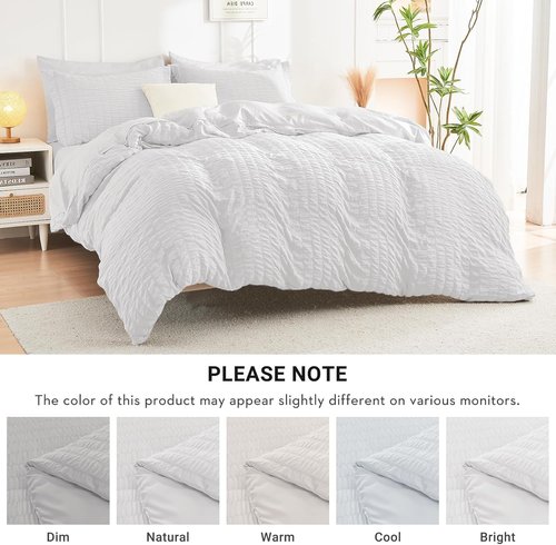 HYMOKEGE King Size Comforter Set - Luxury 7-Piece All-Season Bedding in White with Sheets & Pillowcases