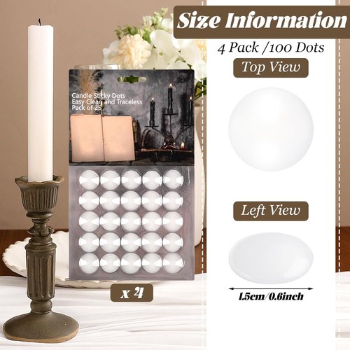 LemonRoad 100 Pcs White Wax Candle Adhesive Dots - Easy Clean Taper Holders for DIY Events